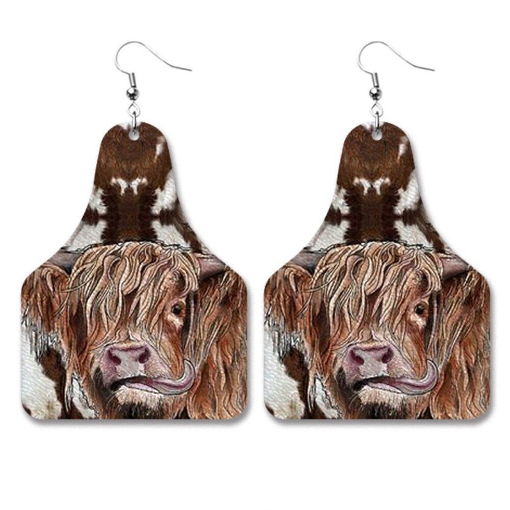 3For$20 Cow Animal American Western Cowboy Style Retro Leather Earrings
